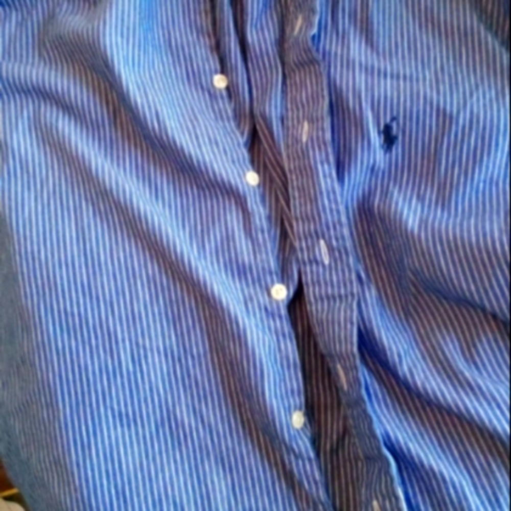 Dark Blue w White Stripes Men's Long Sleeve Dress Shirt Ralph Lauren size 34/35